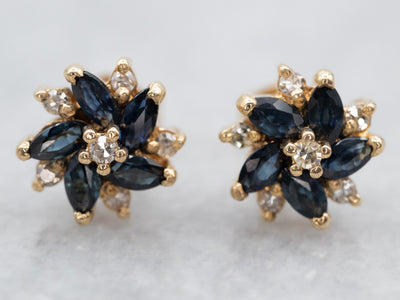 Floral Sapphire and Diamond Stud Earrings