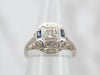Art Deco Diamond and Synthetic Sapphire Engagement Ring