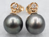 Sleek Black Pearl and Diamond Drop Earrings