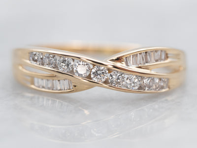 Shimmering Yellow Gold Channel Set Round and Baguette Cut Diamond Wedding Band
