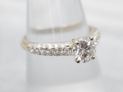 Classic White Gold Diamond Engagement Ring with Diamond Shoulders
