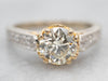 Modern Two Tone Diamond Engagement Ring with Diamond Accents