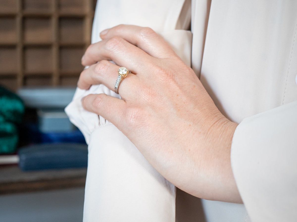 Modern Two Tone Diamond Engagement Ring with Diamond Accents