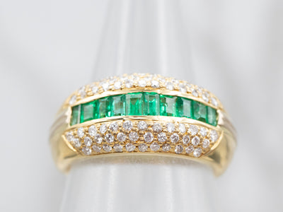 Luxurious Yellow Gold Emerald and Diamond Band