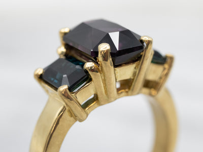 Beautiful Yellow Gold Purple Spinel and Indicolite Tourmaline Ring
