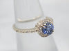 Beautiful White Gold Sapphire Engagement Ring with Diamond Halo and Diamond Shoulders