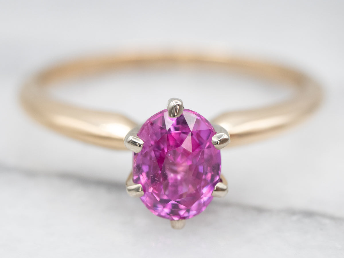 Bold Yellow Gold Pink Sapphire Solitaire Ring