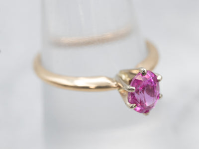 Bold Yellow Gold Pink Sapphire Solitaire Ring