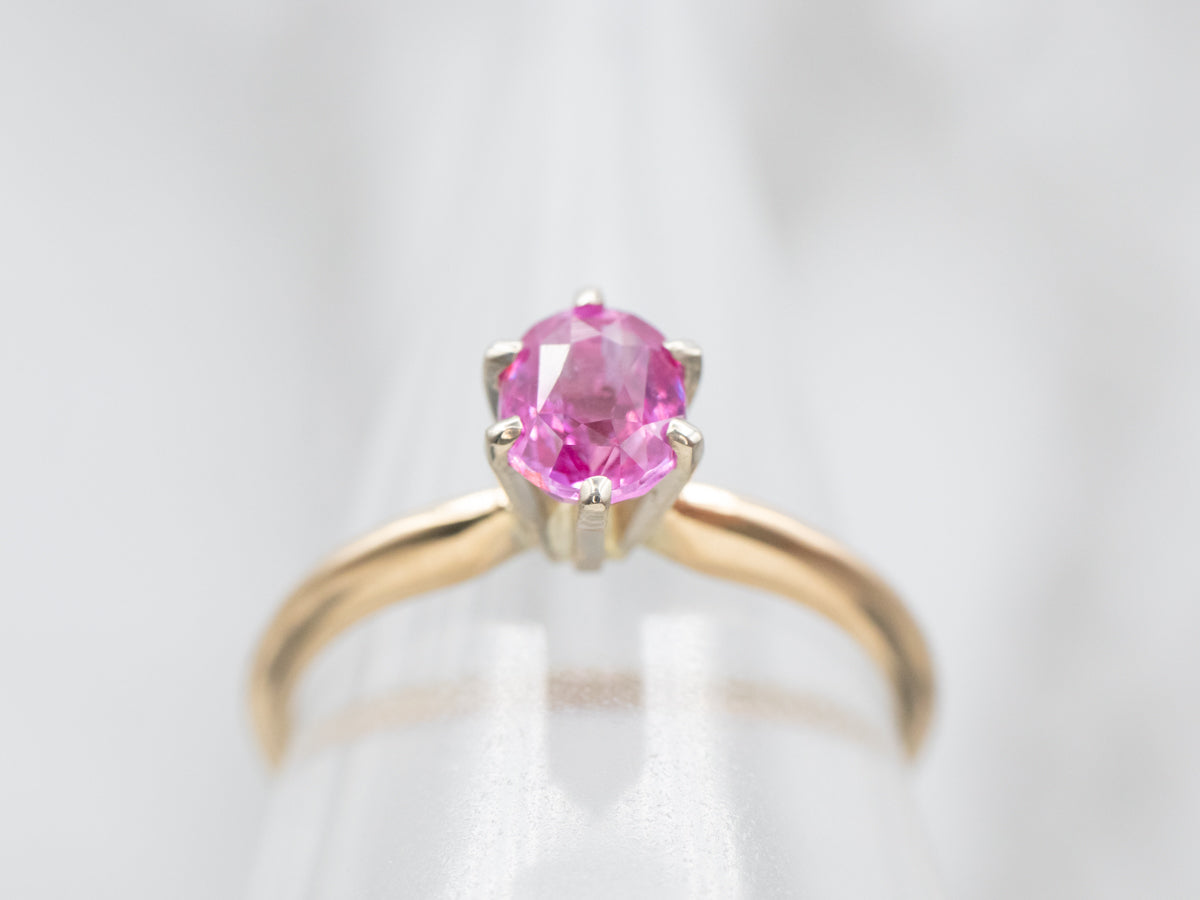 Bold Yellow Gold Pink Sapphire Solitaire Ring