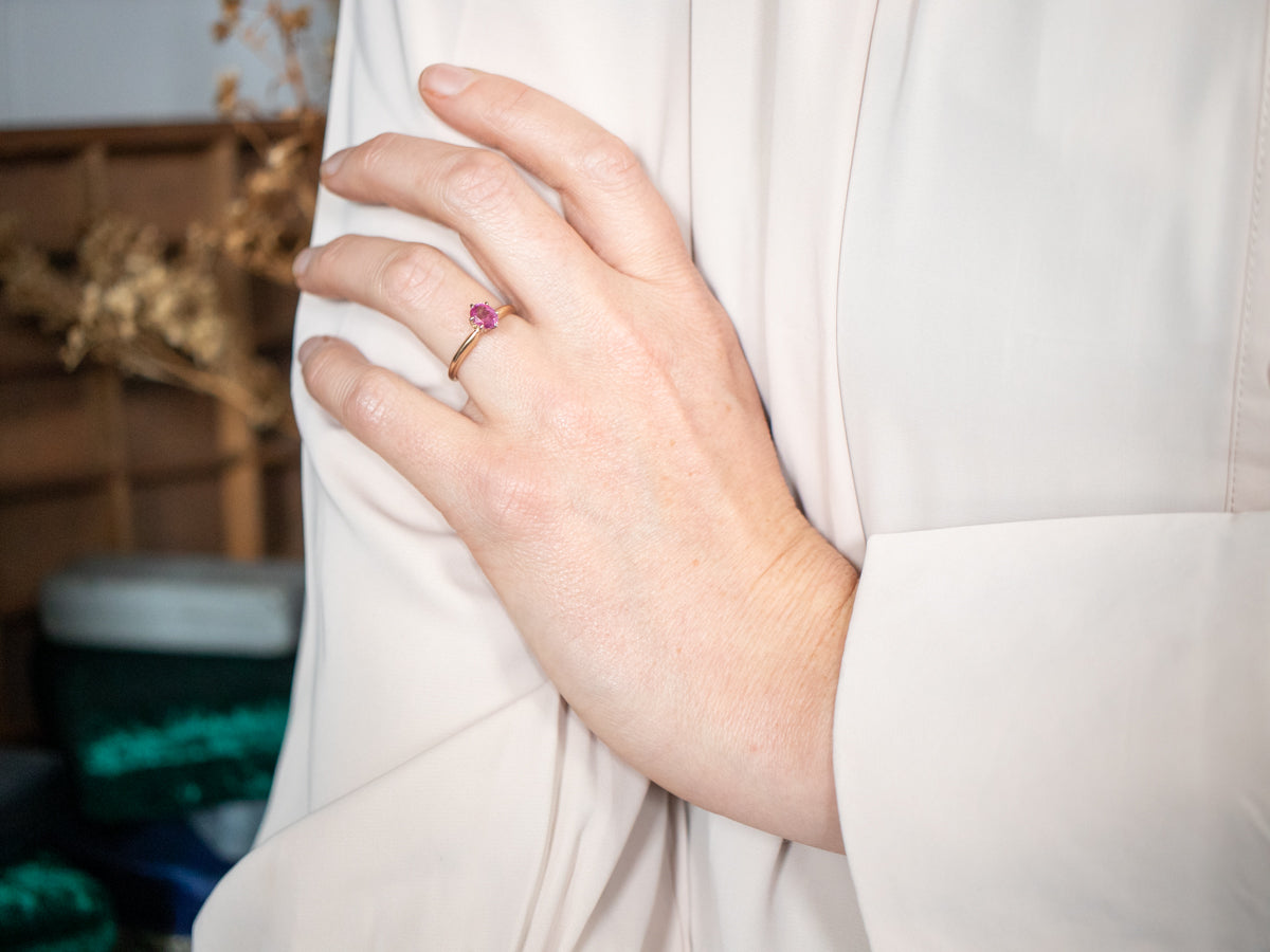 Bold Yellow Gold Pink Sapphire Solitaire Ring