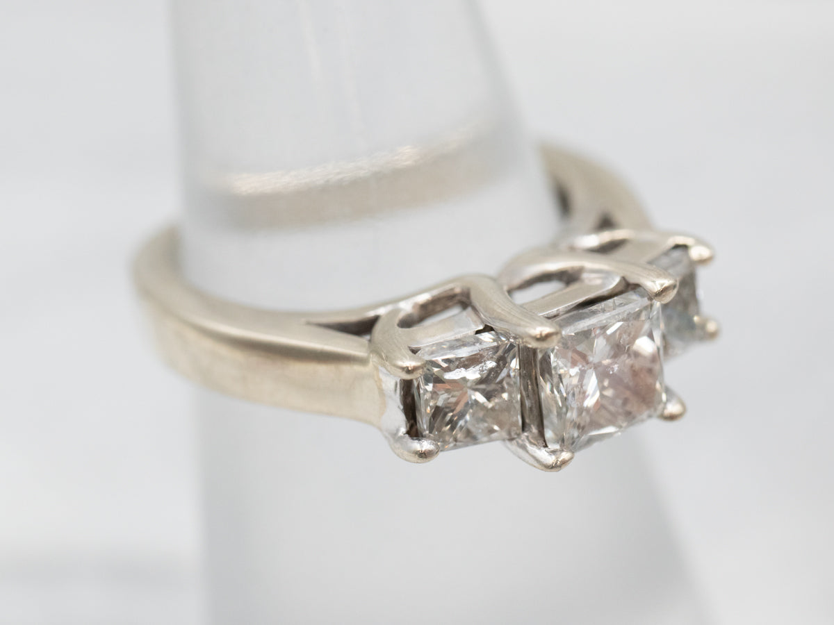 Modern Three Stone Princess Cut Diamond Engagement Ring