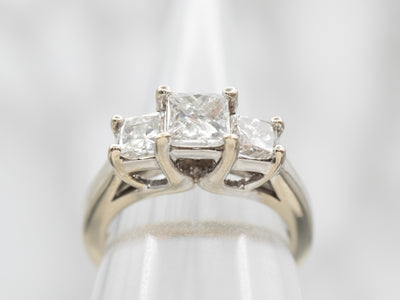 Modern Three Stone Princess Cut Diamond Engagement Ring