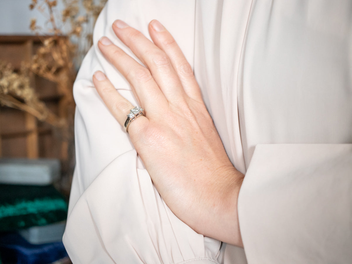 Modern Three Stone Princess Cut Diamond Engagement Ring