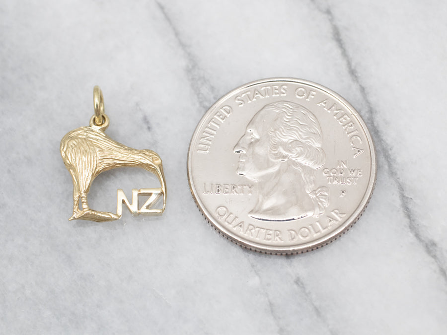 New Zealand Gold Kiwi Bird Charm