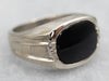 White Gold East West Black Onyx Ring with Diamond Accents