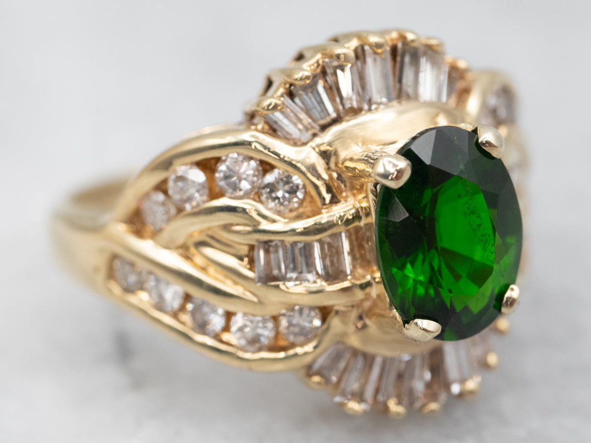 Yellow Gold Diopside and Diamond Ring
