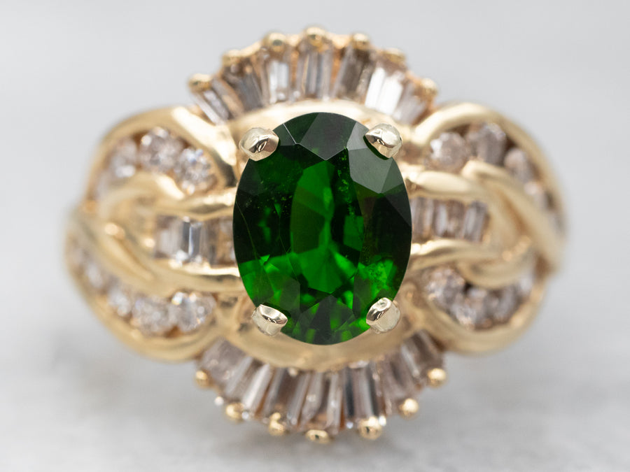 Yellow Gold Diopside and Diamond Ring