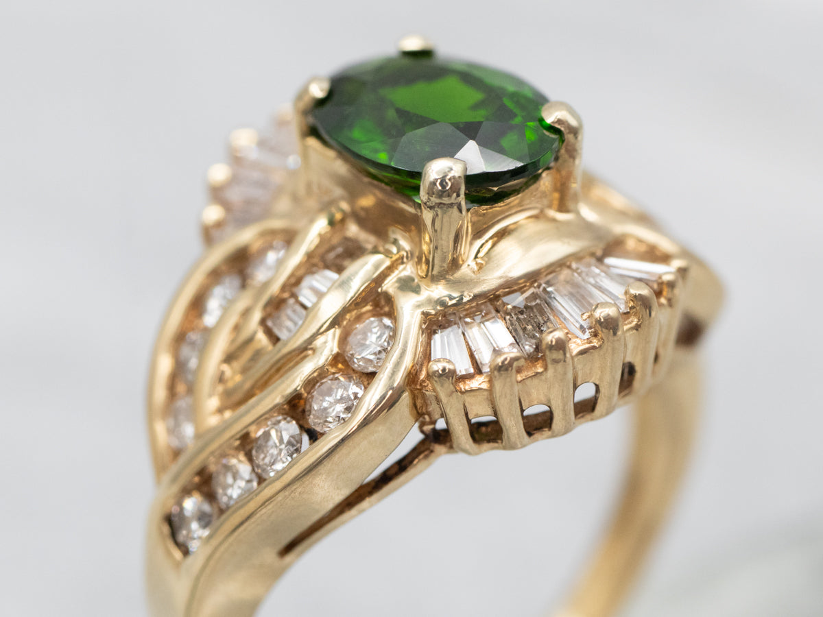 Yellow Gold Diopside and Diamond Ring
