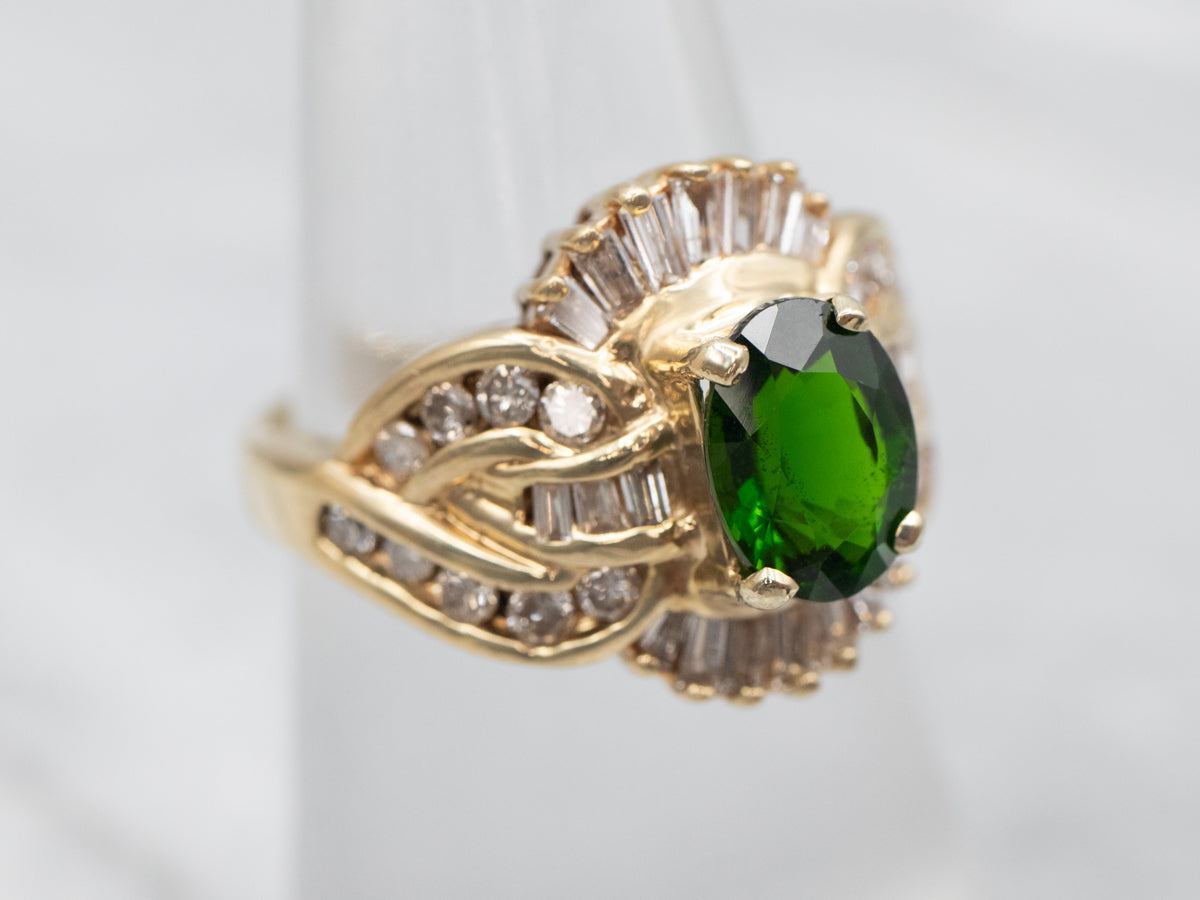 Yellow Gold Diopside and Diamond Ring