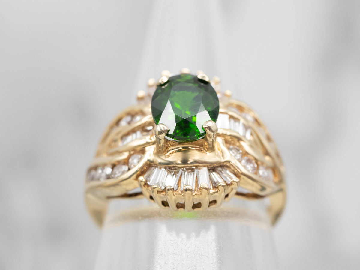 Yellow Gold Diopside and Diamond Ring
