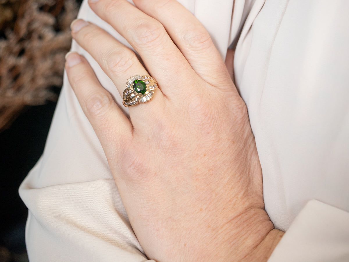 Yellow Gold Diopside and Diamond Ring