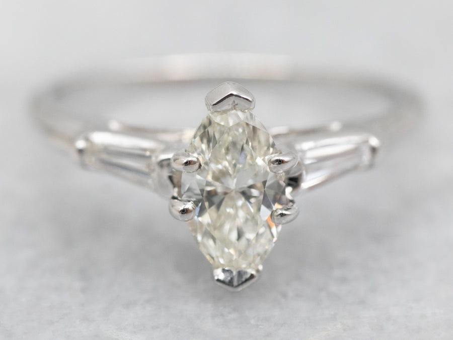 White Gold Marquise Diamond Engagement Ring with Diamond Accents