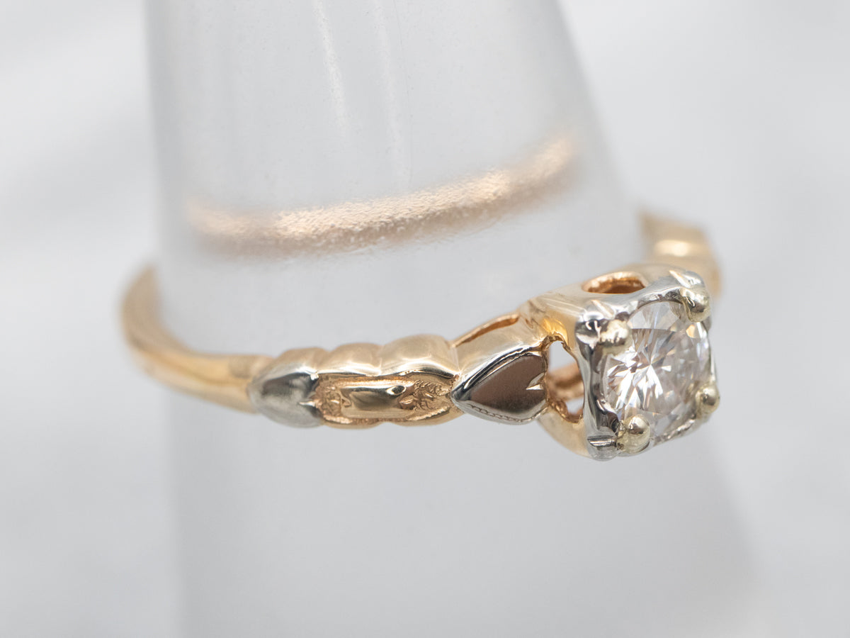 Two Tone Yellow and White Gold Diamond Solitaire Engagement Ring