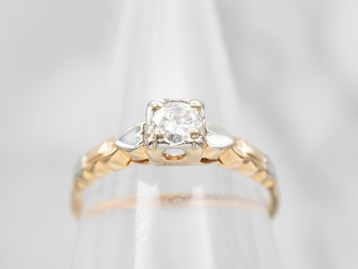 Two Tone Yellow and White Gold Diamond Solitaire Engagement Ring