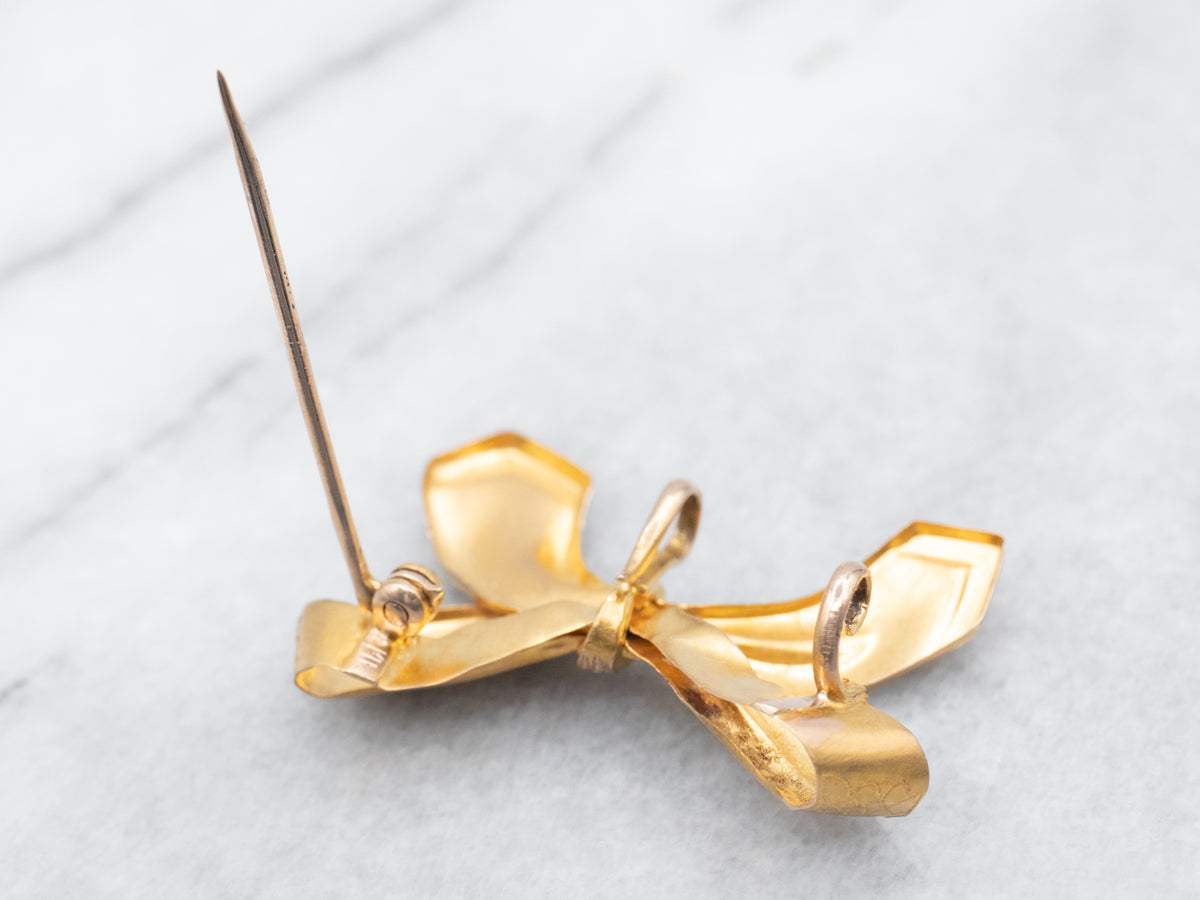 Victorian Gold Ruby Doublet and Seed Pearl Bow Brooch