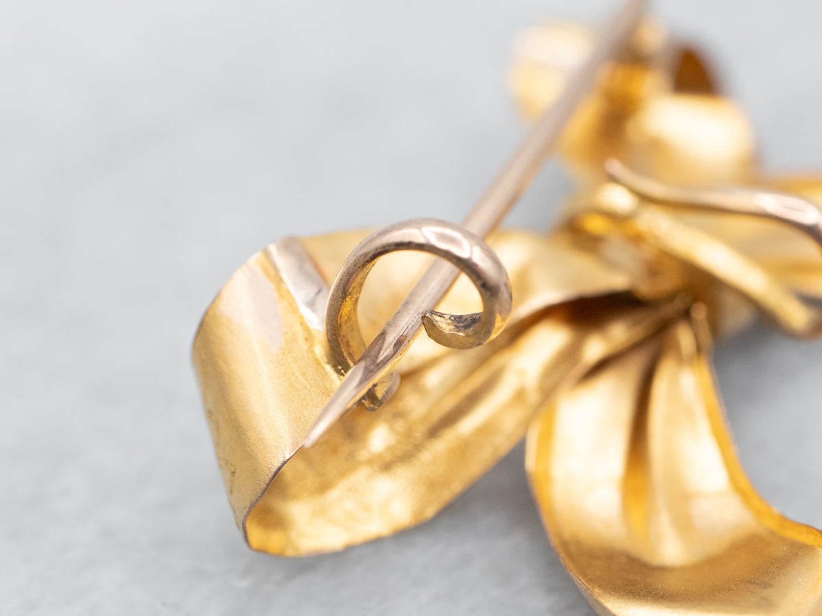 Victorian Gold Ruby Doublet and Seed Pearl Bow Brooch