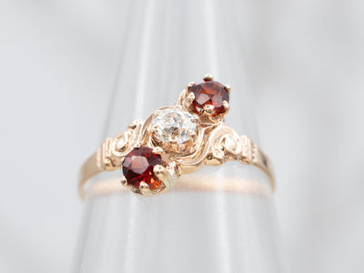 Elegant Rose Gold Old Mine Cut Diamond and Garnet Ring