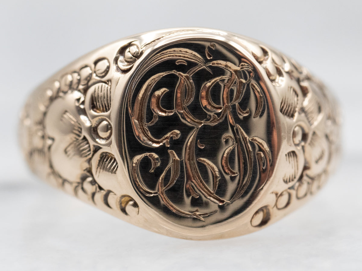 10K White Gold Three Initial Round Custom Personalized Monogram Mens Signet  Ring - (C34-915) - Roy Rose Jewelry