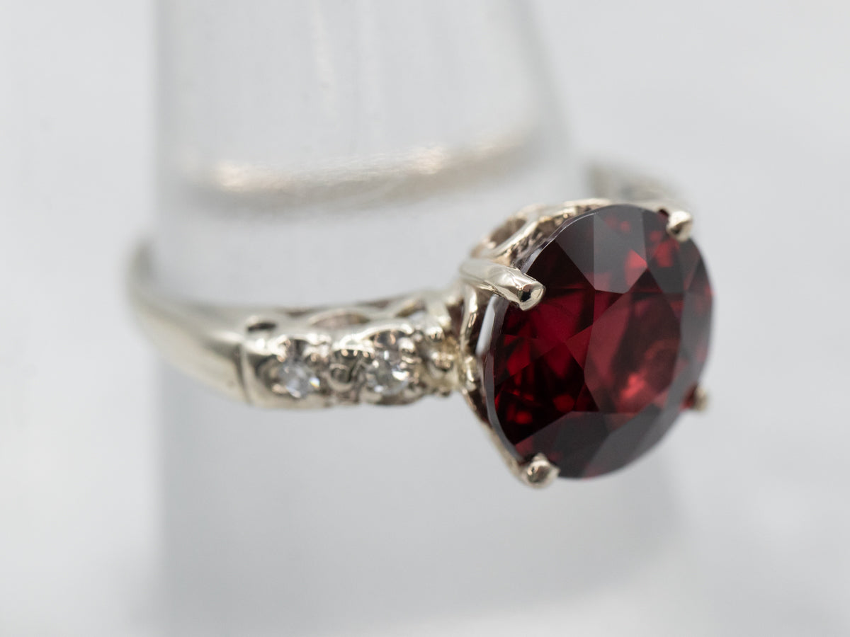 Delicate White Gold Pyrope Garnet Ring with Diamond Accents