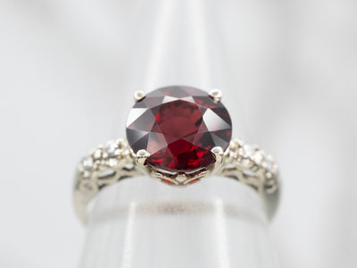 Delicate White Gold Pyrope Garnet Ring with Diamond Accents