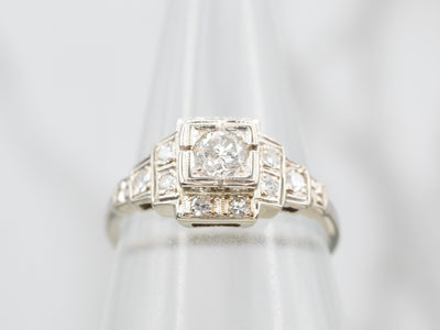 Radiating White Gold Diamond Engagement Ring with Diamond Accents