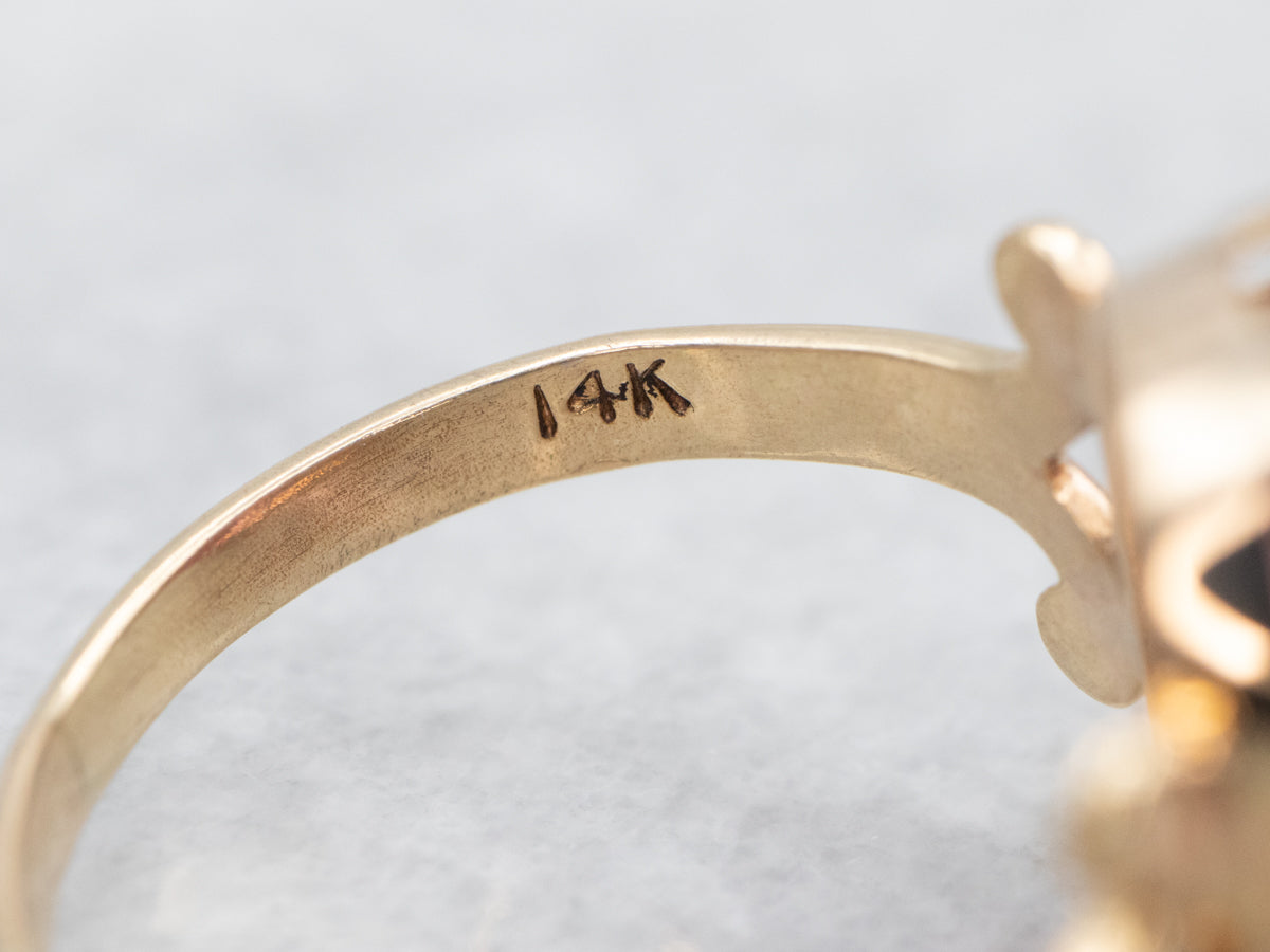 Stunning Yellow Gold Pink Tourmaline Solitaire Cocktail Ring