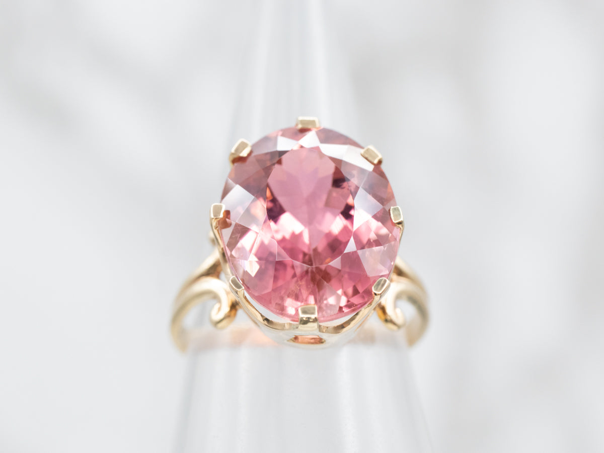 Stunning Yellow Gold Pink Tourmaline Solitaire Cocktail Ring