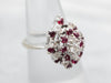 Sophisticated White Gold Diamond and Ruby Cluster Ring