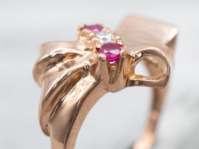 Radiant Rose Gold Diamond and Ruby Abstract Ring