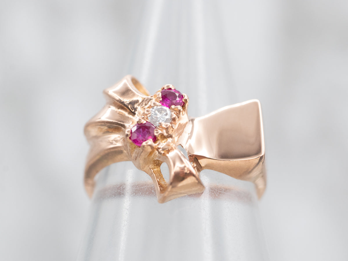 Radiant Rose Gold Diamond and Ruby Abstract Ring