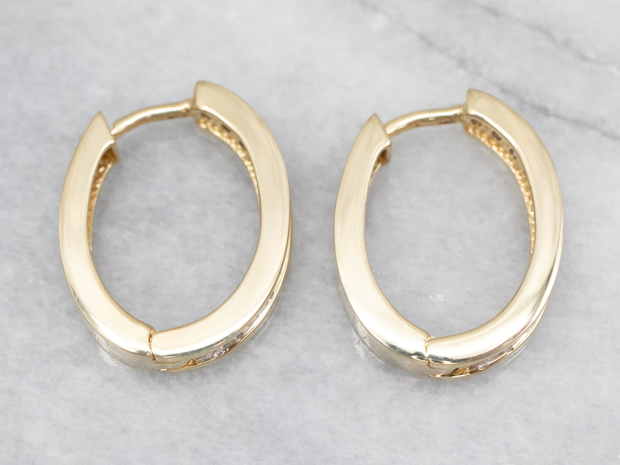 Two Tone Diamond Studded Oval Hoop Earrings