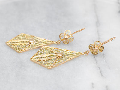 Floral 18-Karat Gold Filigree Drop Earrings