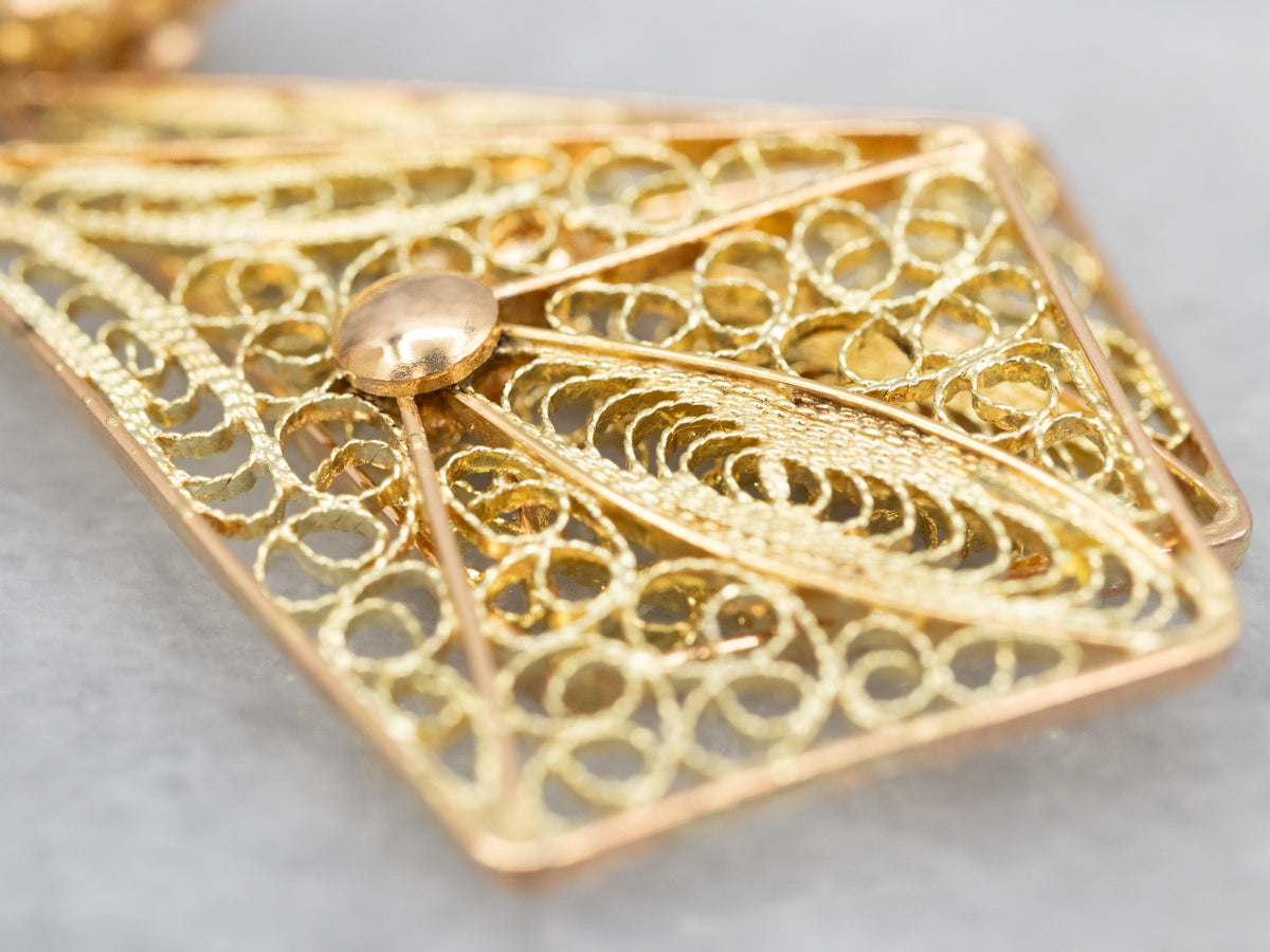 Floral 18-Karat Gold Filigree Drop Earrings