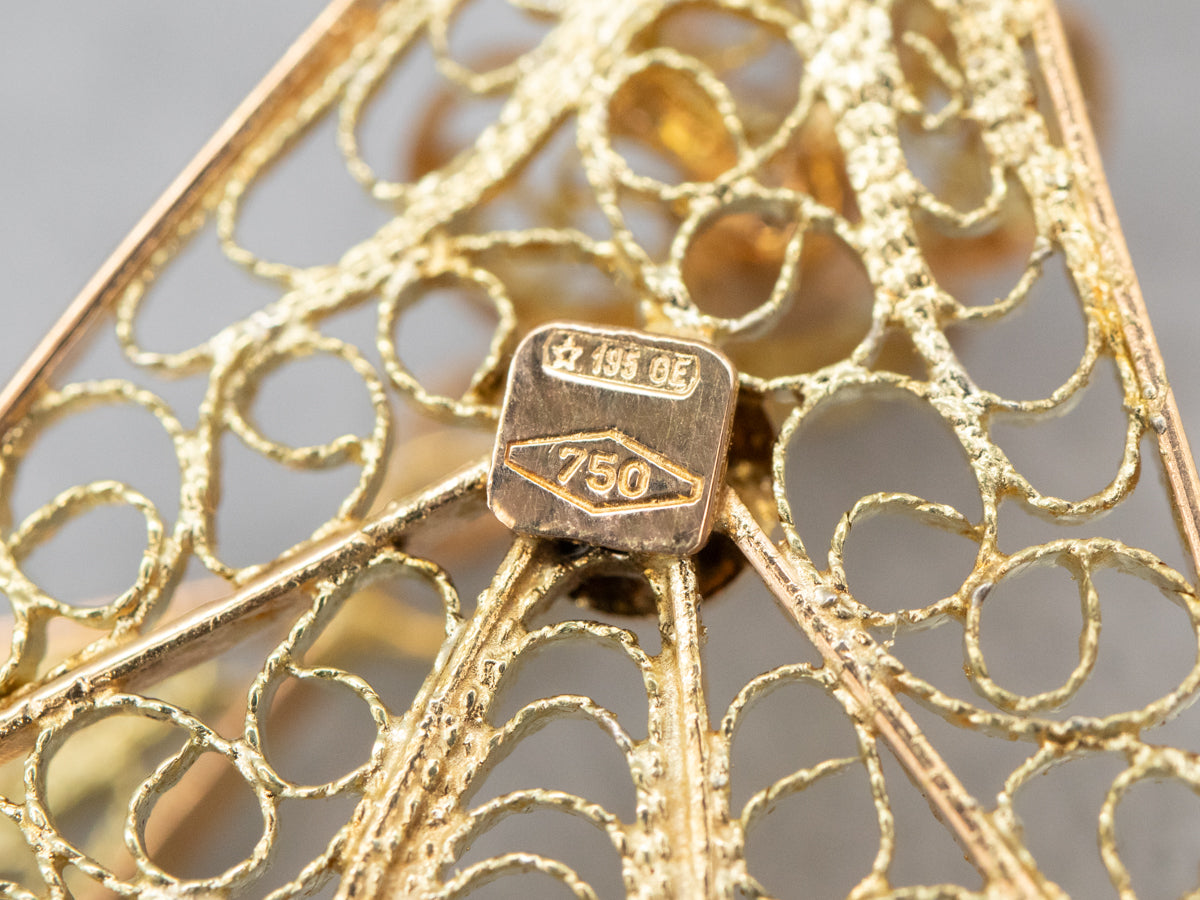 Floral 18-Karat Gold Filigree Drop Earrings