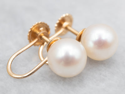Vintage Pearl Screw Back Gold Earrings