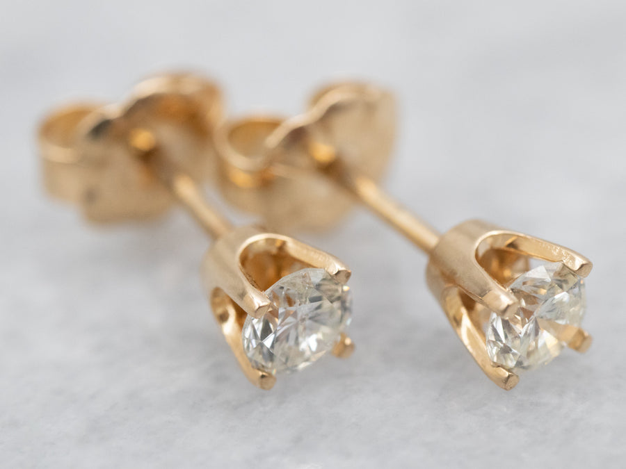 Yellow Gold Diamond Solitaire Stud Earrings