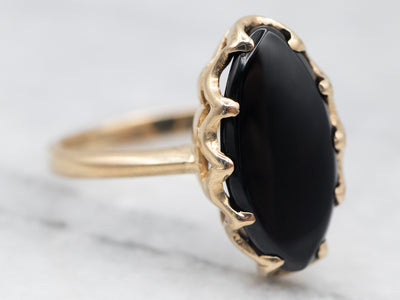 Vintage Yellow Gold Marquise Cut Black Onyx Ring
