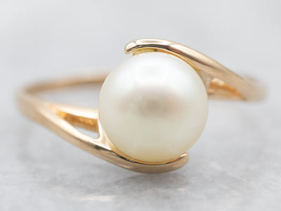 Yellow Gold Pearl Bypass Ring