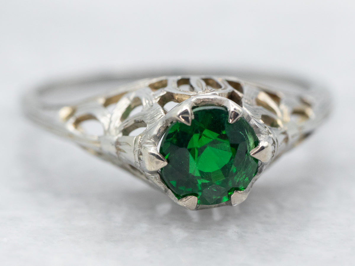 Art Deco Tsavorite Garnet Solitaire Ring