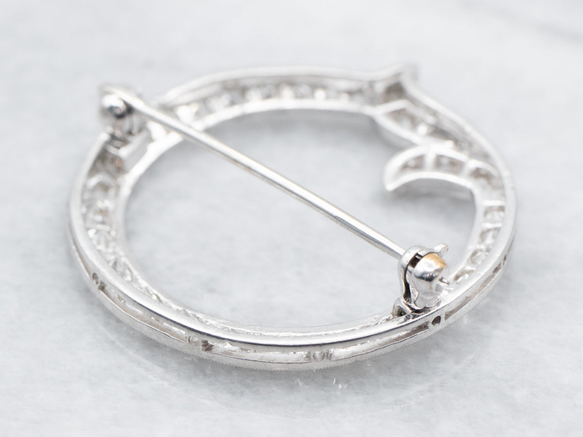 Retro Era Diamond Encrusted Circle Pin